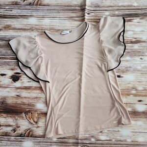 Calvin Klein Cream Ruffle Sleeve Top